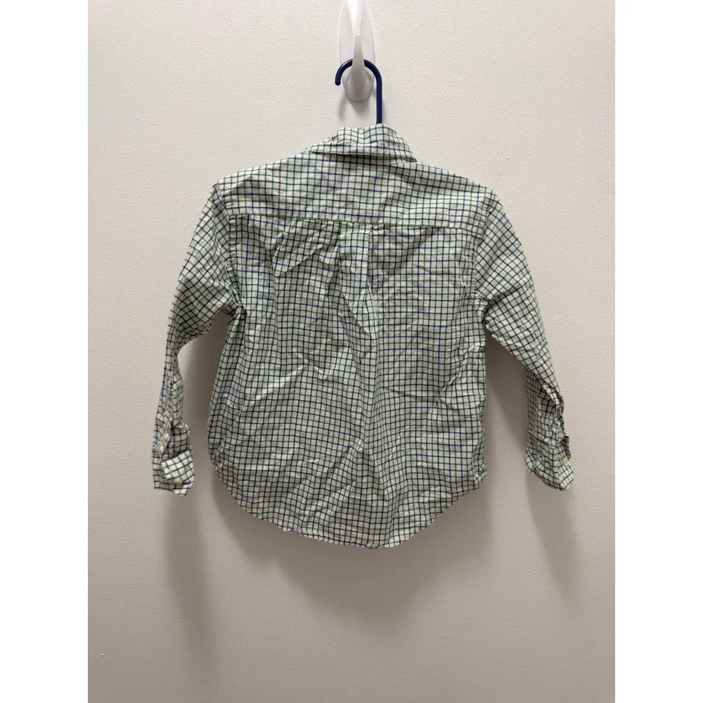 Ralph Lauren Toddler Boys Plaid Button Down Shirt White Blue Green Size 3T
